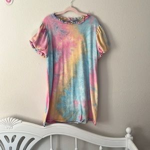Tie dye puff sleeve girls dress